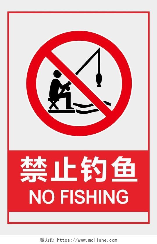 红色简约风禁止钓鱼禁止游泳警示牌